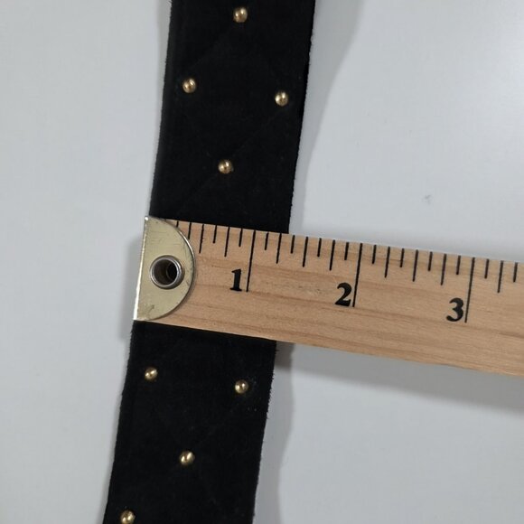 Leather Quilted Studded Belt Womens Black Gold Tone Metal Buckle Whimsigoth Y2K - Picture 7 of 10